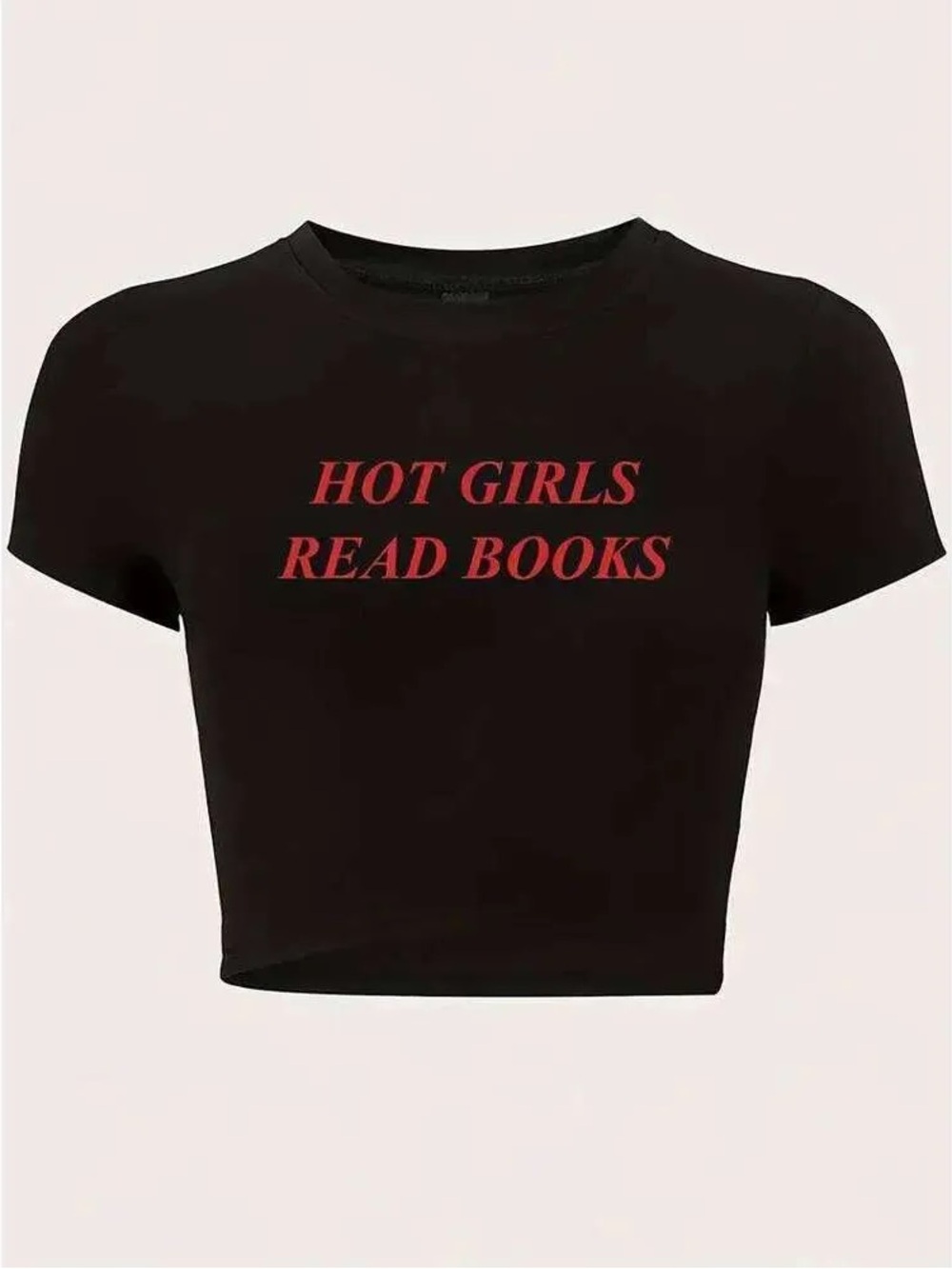 Black Crop baby Tee with Red 'Hot Girls Read Books' Slogan